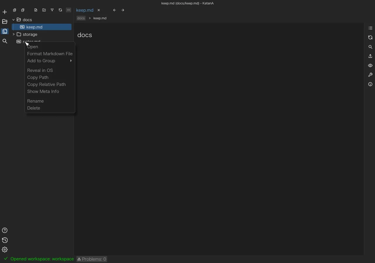 KatanA showing an explorer context menu for file operations
