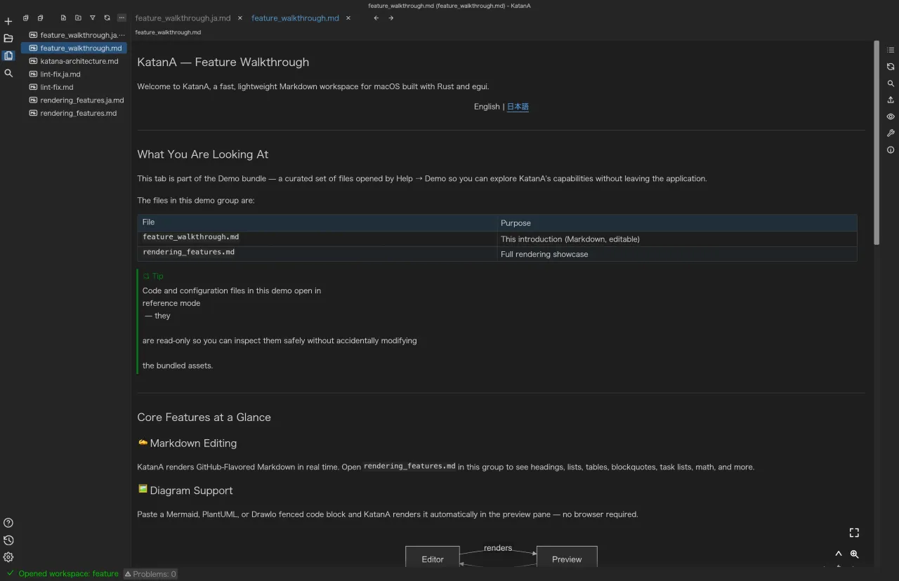 Navigating multiple Markdown documents from KatanA's file tree