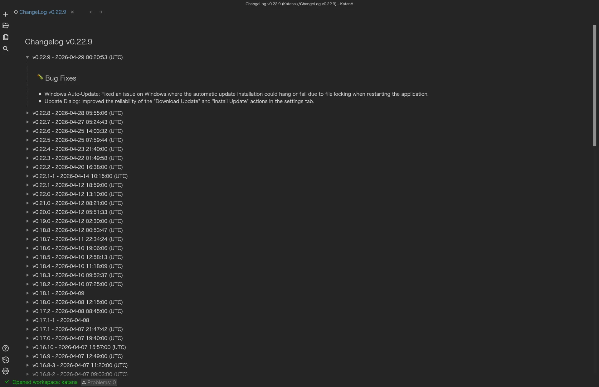 KatanA changelog view.