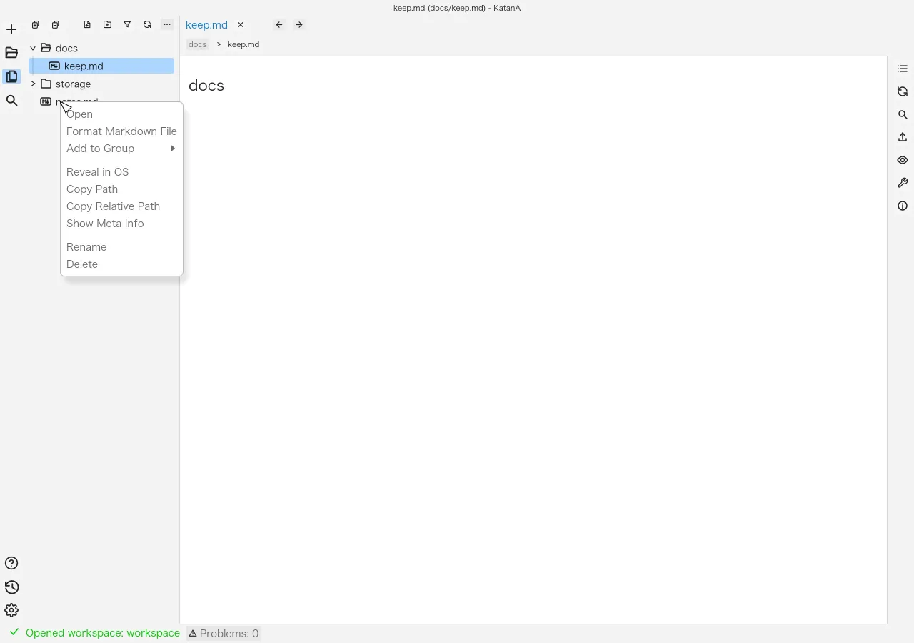 KatanA showing an explorer context menu for file operations