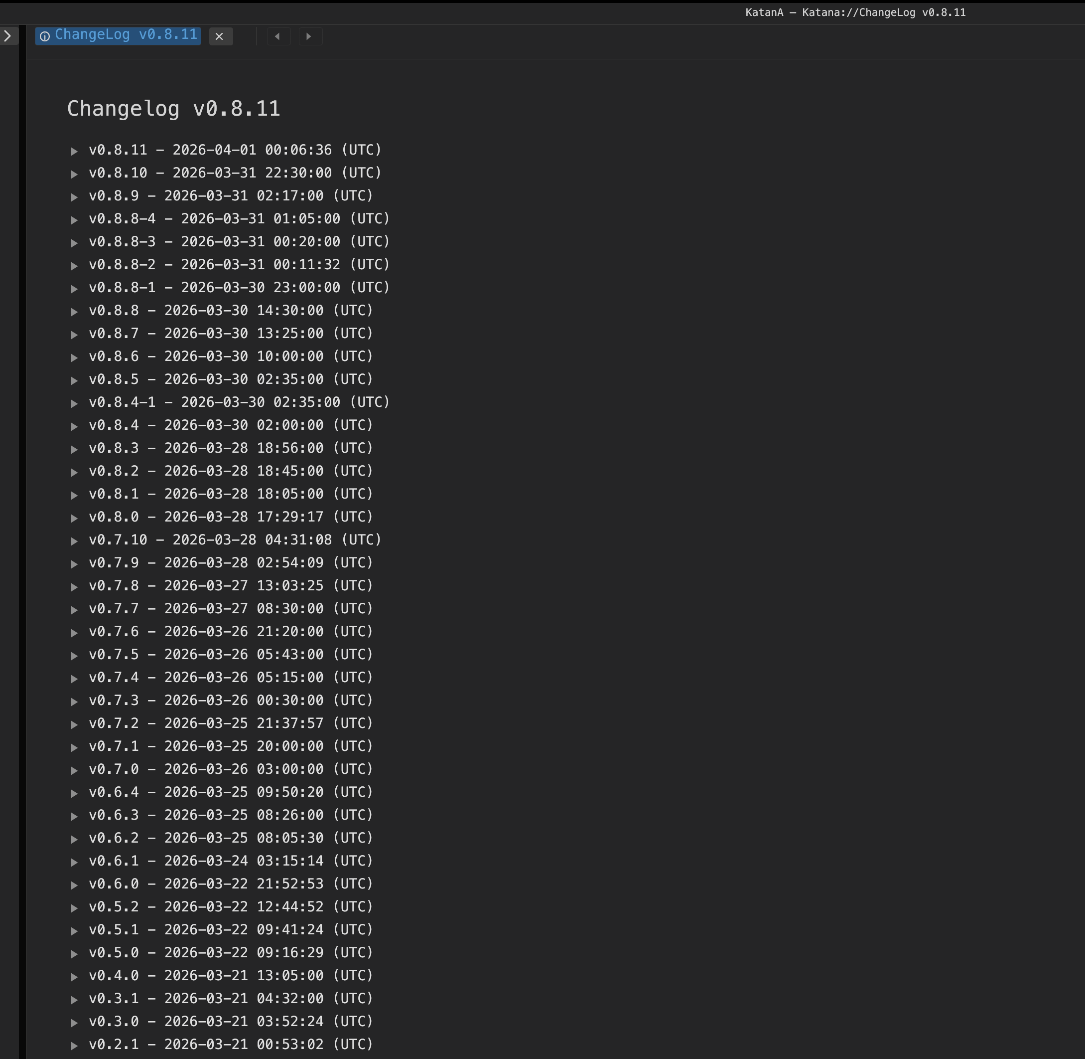 KatanA changelog view.