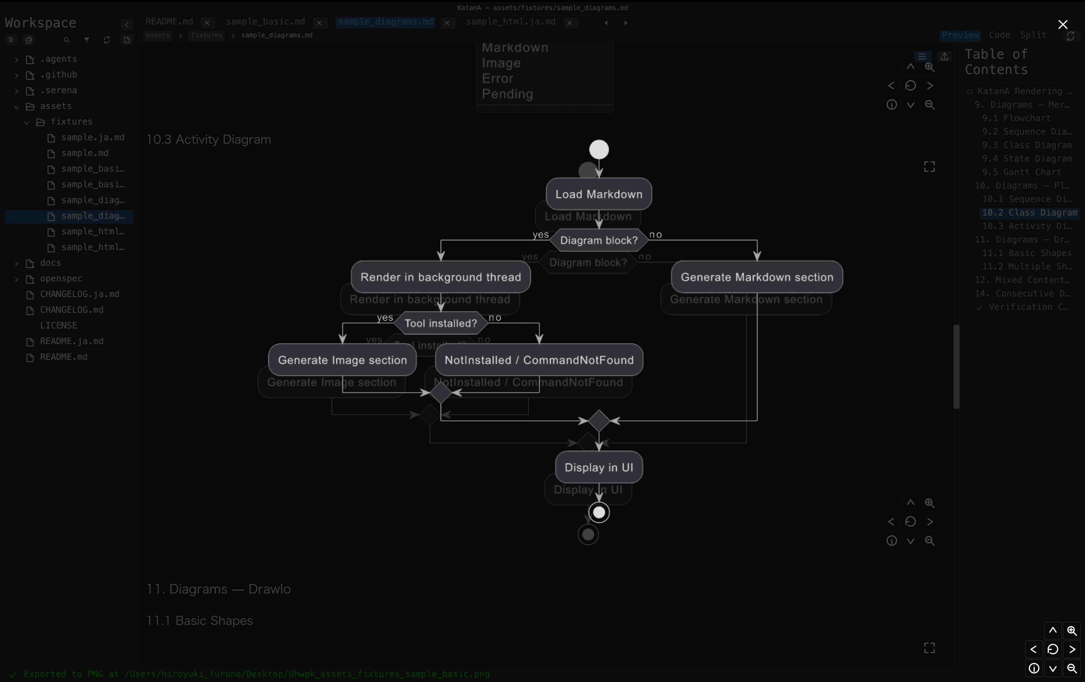 KatanA showing diagram-heavy technical documentation.