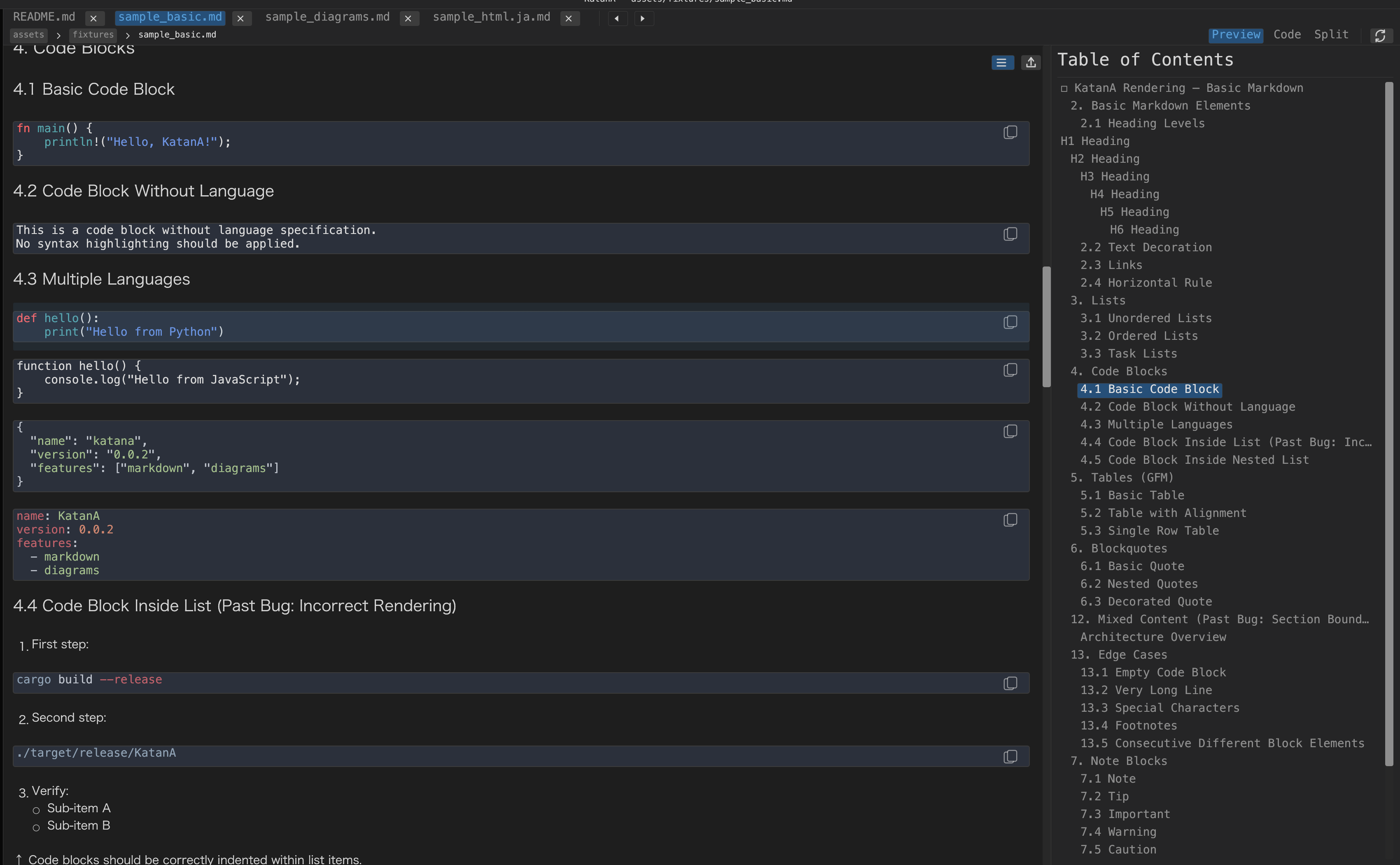 KatanA table of contents for a long document.